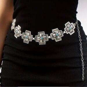 Blue and Silver Geometric Chain Belt